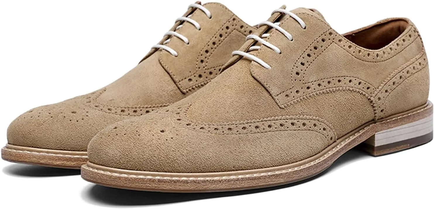 Men's Formal Shoes Leather Brogues Derbys Lace-Up Oxfords Smart Wedding Office Dress Oxford Shoes for Business Sand- US8/UK7/EU40