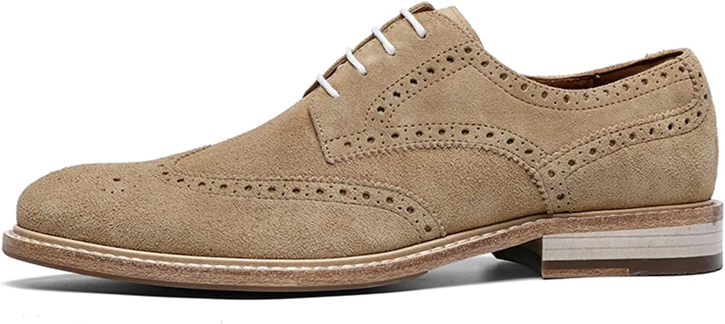 Men's Formal Shoes Leather Brogues Derbys Lace-Up Oxfords Smart Wedding Office Dress Oxford Shoes for Business Sand- US8/UK7/EU40