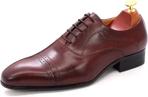 Men's Genuine Leather Lace-Up Brogues Vintage Work Oxfords Office Formal Wedding Dress Derby Shoes,Brown-42
