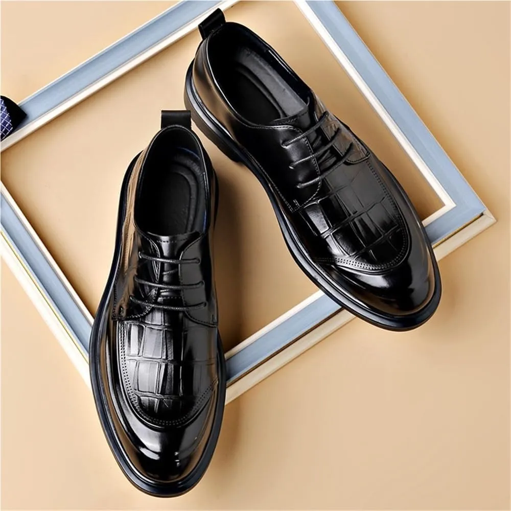 Men's Handmade Leather Cap Toe Oxfords Lace Up Dress Shoes Business Casual Modern Work Wedding Shoes Breathable Comfy Non Slip Rubber Sole Leather Shoe