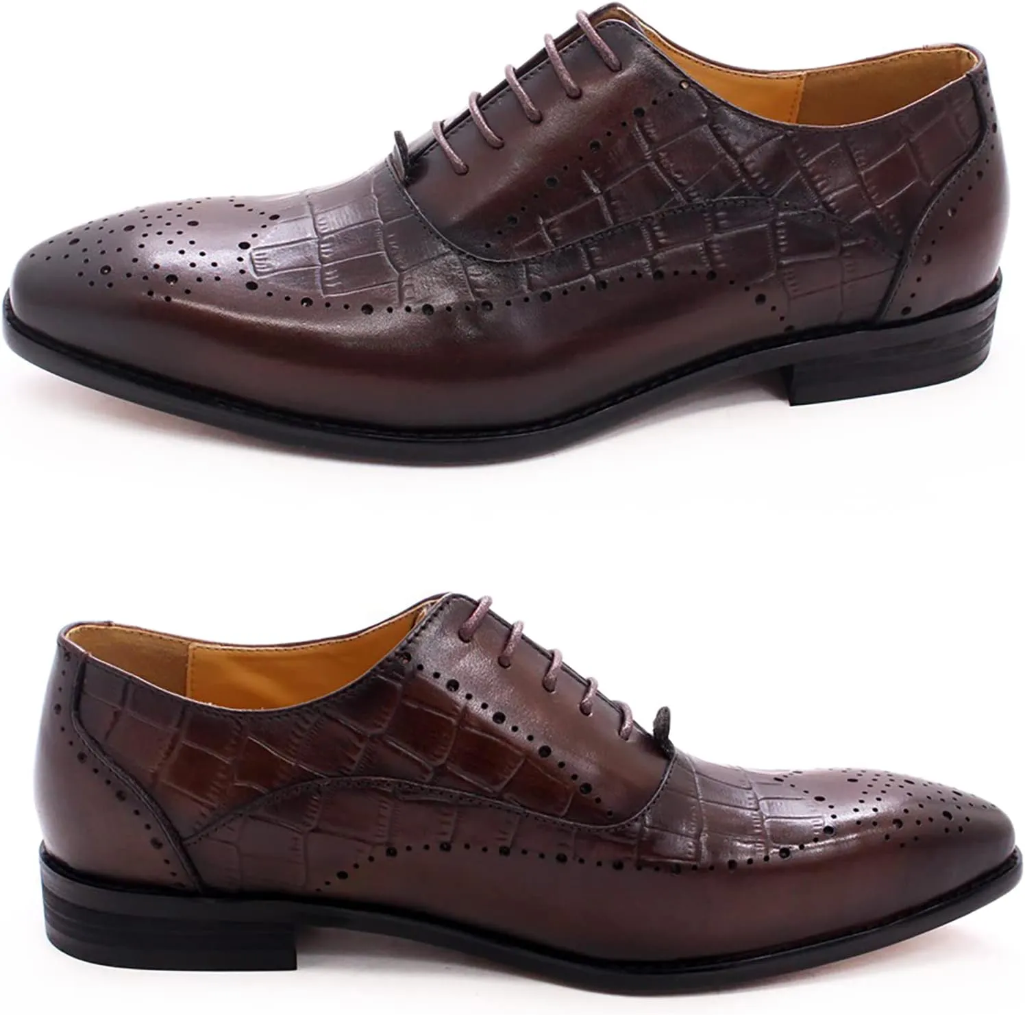Men's Lace-up Brogues Casual Oxford Shoes Formal Derbys Breathable Leather Dress Shoes,Brown-39