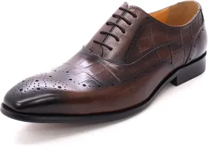 Men's Lace-up Brogues Casual Oxford Shoes Formal Derbys Breathable Leather Dress Shoes,Brown-41