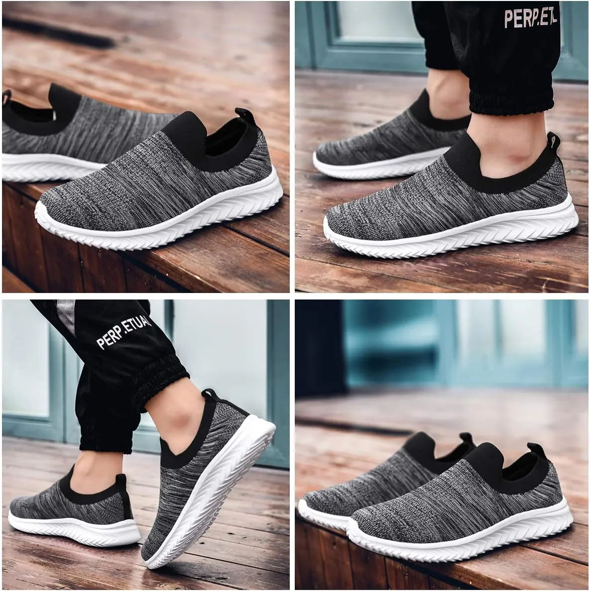 Mens Laceless Slip - on Mesh Knit Sneakers for Casual Athletic Walking & Running - Lightweight, Comfortable, Breathable
