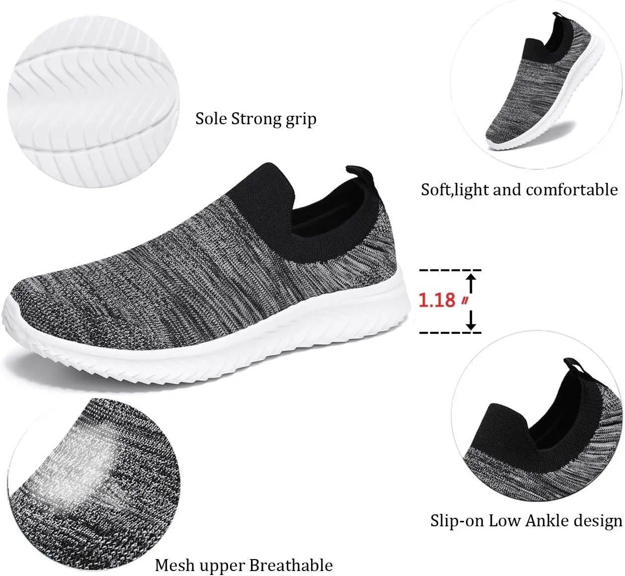 Mens Laceless Slip - on Mesh Knit Sneakers for Casual Athletic Walking & Running - Lightweight, Comfortable, Breathable