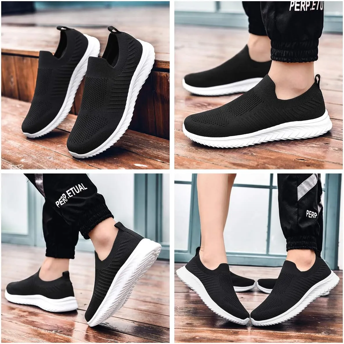 Mens Laceless Slip - on Mesh Knit Sneakers for Casual Athletic Walking & Running - Lightweight, Comfortable, Breathable