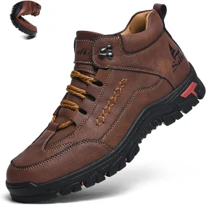 Men'S Leather Lace-Up Platform Hiking Boots Fashion Handmade High-Top Waterproof Non-Slip Oxford Ankle Boots For Trail Travel Outdoor Casual Boots