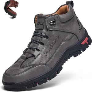 Men'S Leather Lace-Up Platform Hiking Boots Fashion Handmade High-Top Waterproof Non-Slip Oxford Ankle Boots For Trail Travel Outdoor Casual Boots