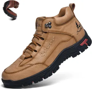 Men'S Leather Lace-Up Platform Hiking Boots Fashion Handmade High-Top Waterproof Non-Slip Oxford Ankle Boots For Trail Travel Outdoor Casual Boots