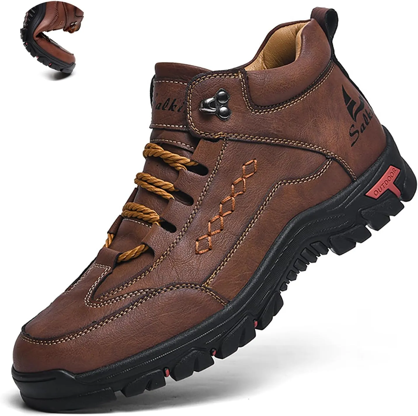 Men'S Leather Lace-Up Platform Hiking Boots Fashion Handmade High-Top Waterproof Non-Slip Oxford Ankle Boots For Trail Travel Outdoor Casual Boots
