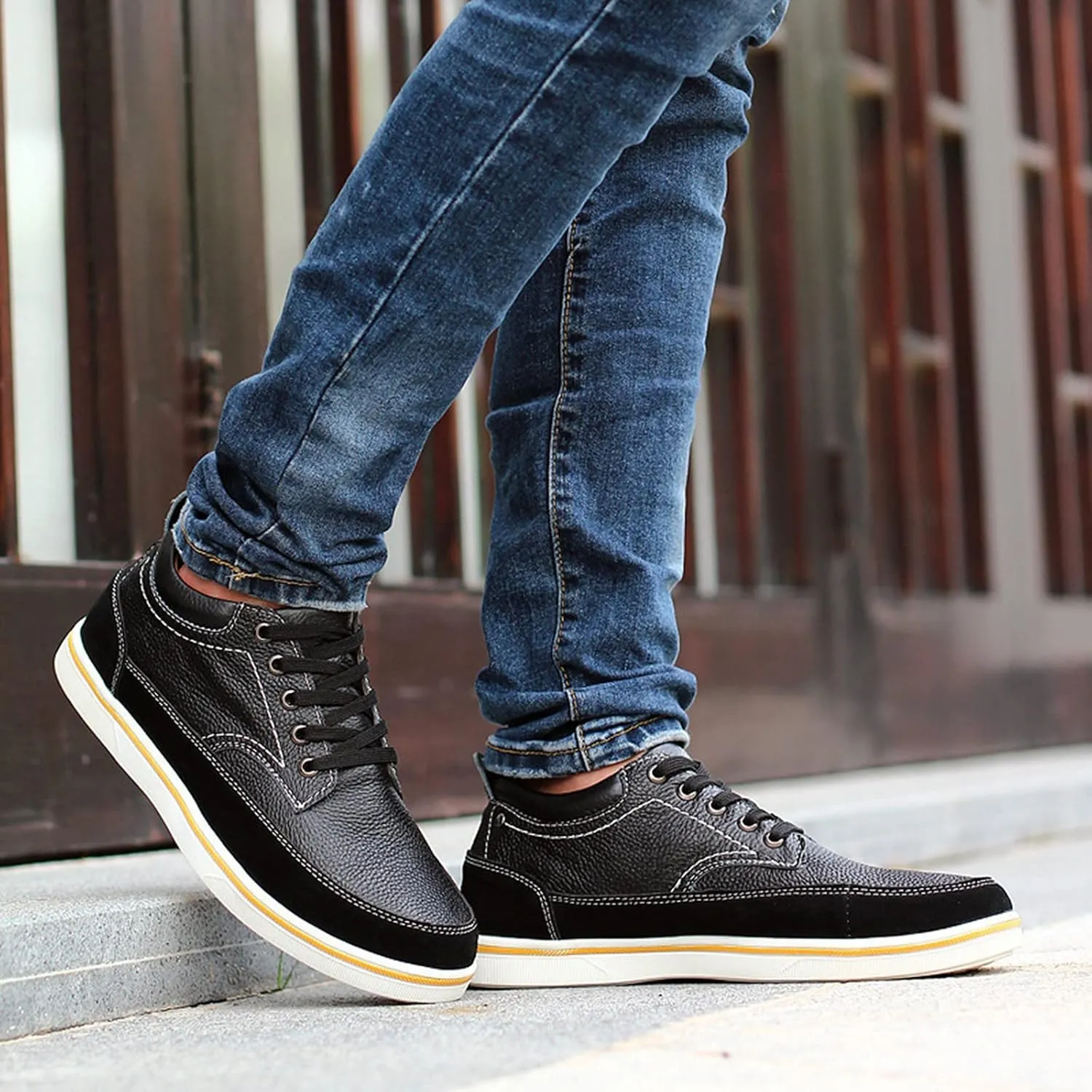 Mens Leather Oxford Dress Sneakers Business Casual Lace up Derby Shoes Smart Oxford Flat Shoe Comfort Black- US8.5-9/UK7.5-8/EU41