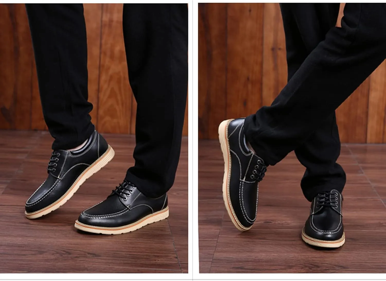 Mens Leather Oxford Dress Sneakers Business Casual Lace up Derby Shoes Smart Oxford Flat Shoe Comfort Black- US8/UK7/EU40