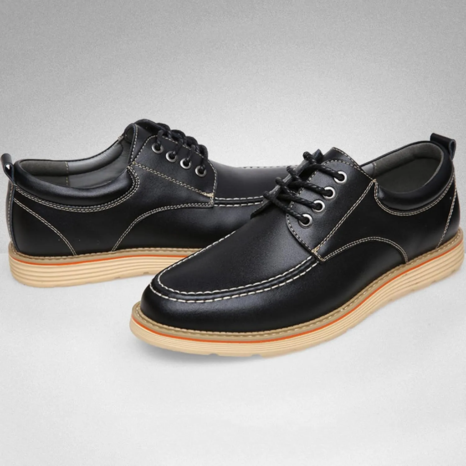 Mens Leather Oxford Dress Sneakers Business Casual Lace up Derby Shoes Smart Oxford Flat Shoe Comfort Black- US8/UK7/EU40
