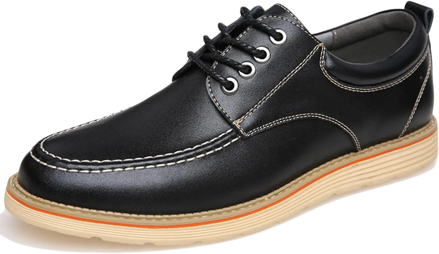 Mens Leather Oxford Dress Sneakers Business Casual Lace up Derby Shoes Smart Oxford Flat Shoe Comfort Black- US8/UK7/EU40