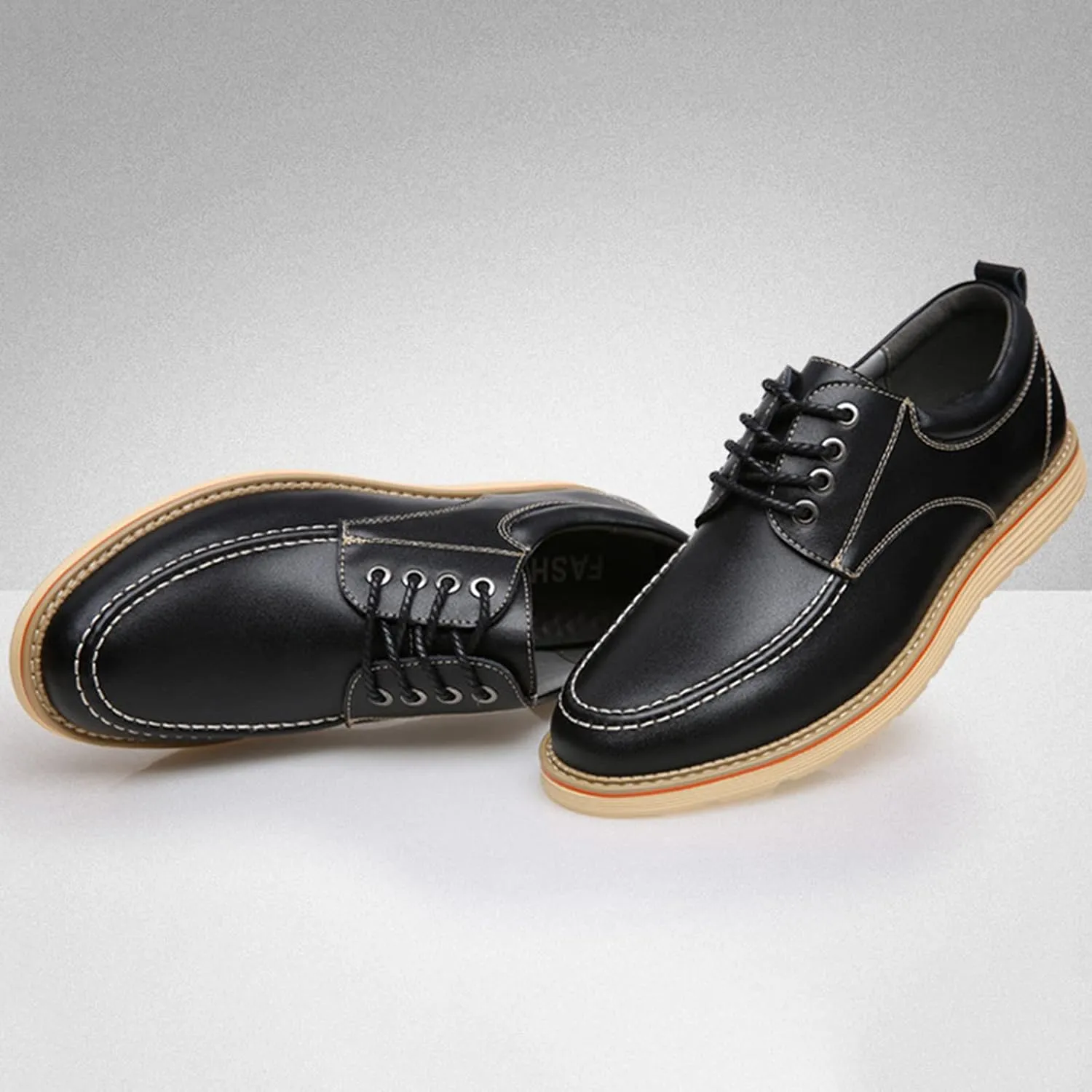 Mens Leather Oxford Dress Sneakers Business Casual Lace up Derby Shoes Smart Oxford Flat Shoe Comfort Black- US8/UK7/EU40