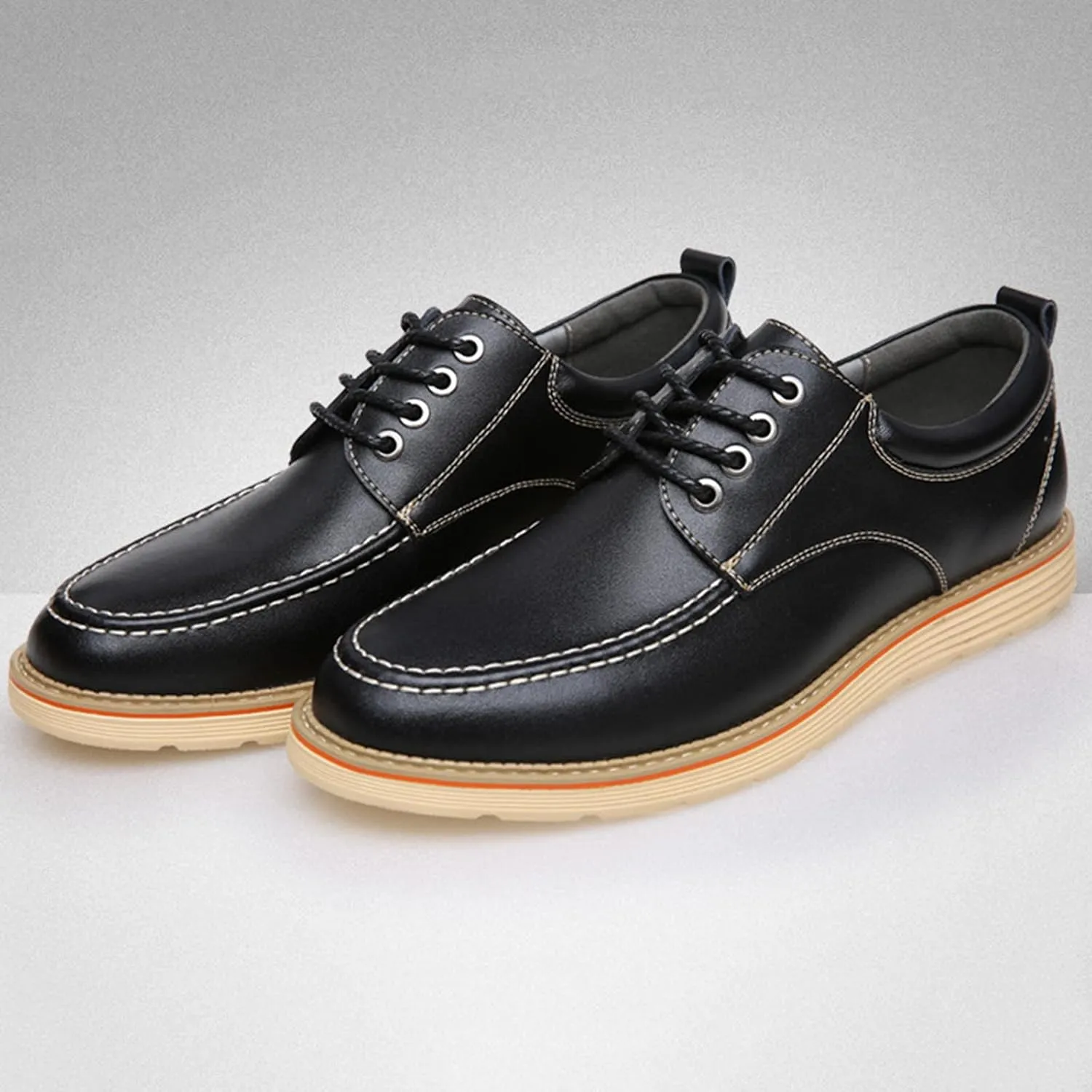 Mens Leather Oxford Dress Sneakers Business Casual Lace up Derby Shoes Smart Oxford Flat Shoe Comfort Black- US8/UK7/EU40