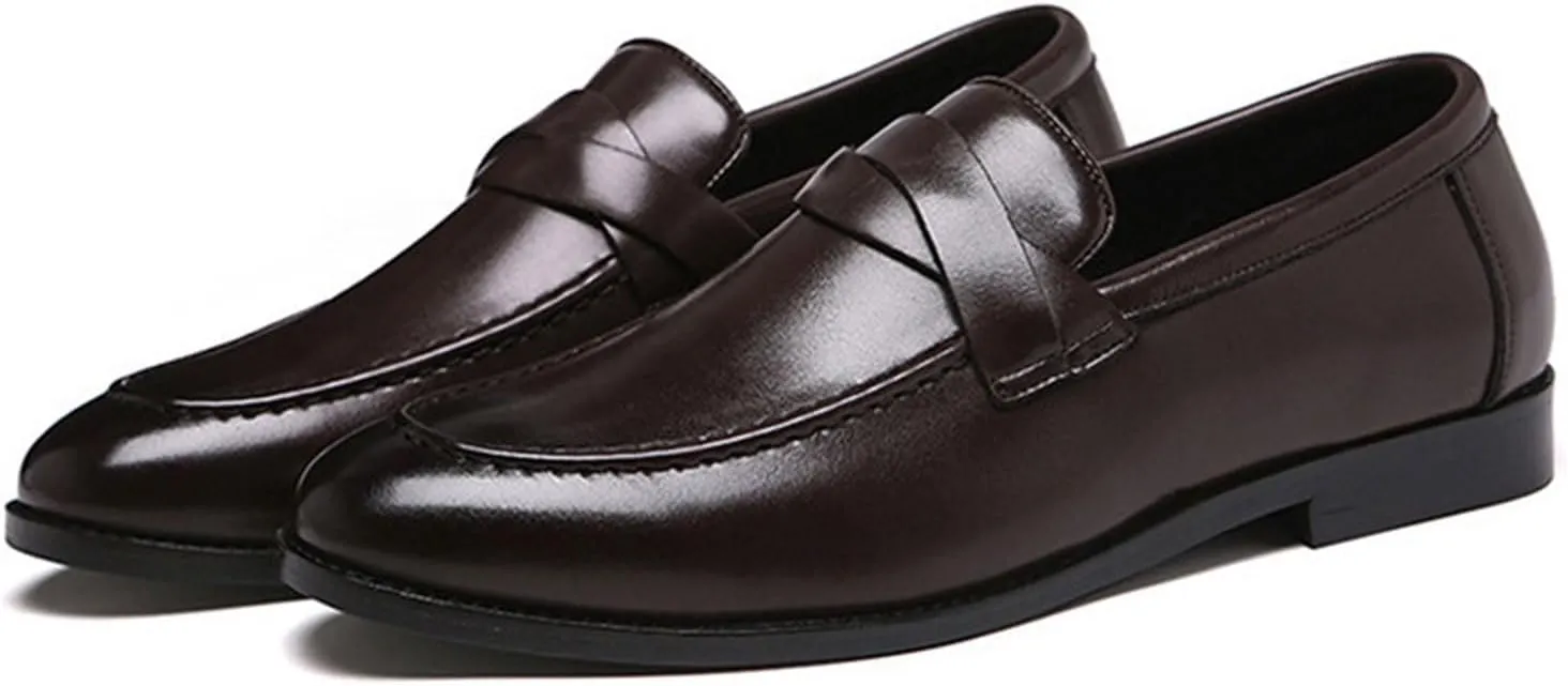 Men's Leather Shoes, Large Size Slip On Business Casual Low Top Loafers Pointed Toe Comfortable Breathable Mens Driving Shoes, 45 EU,Brown