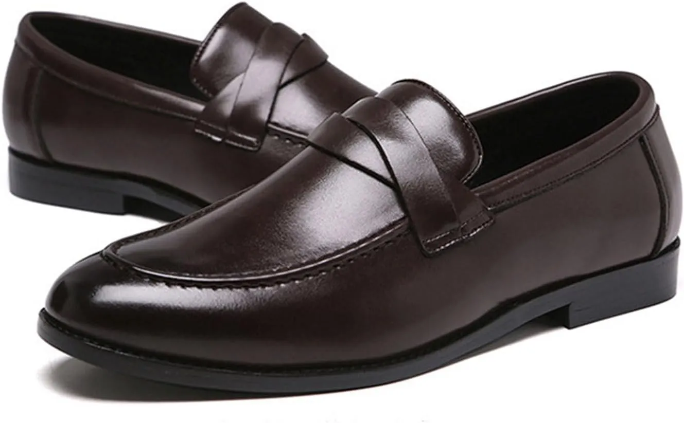 Men's Leather Shoes, Large Size Slip On Business Casual Low Top Loafers Pointed Toe Comfortable Breathable Mens Driving Shoes, 45 EU,Brown