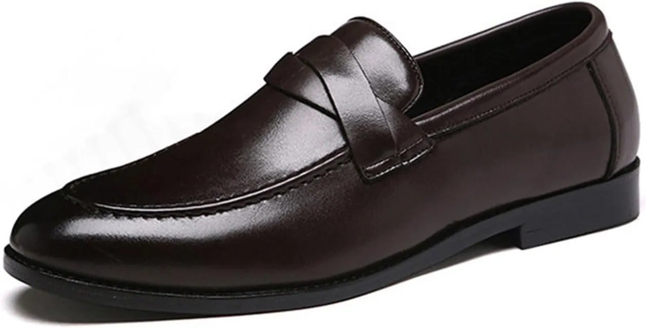 Men's Leather Shoes, Large Size Slip On Business Casual Low Top Loafers Pointed Toe Comfortable Breathable Mens Driving Shoes, 45 EU,Brown