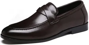 Men's Leather Shoes, Large Size Slip On Business Casual Low Top Loafers Pointed Toe Comfortable Breathable Mens Driving Shoes, 45 EU,Brown