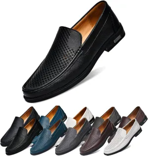 Men's Leather Shoes Lightweight and Breathable Soft-Soled Flat Formal Casual Driving Shoes