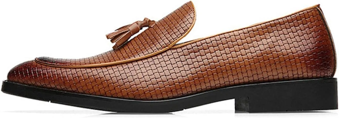 Men's Leather Shoes, Vintage Tassels Slip On Business Casual Low Top Pointed Toe Comfortable Breathable Mens Driving Shoes, 45 EU,Yellow