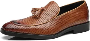 Men's Leather Shoes, Vintage Tassels Slip On Business Casual Low Top Pointed Toe Comfortable Breathable Mens Driving Shoes, 45 EU,Yellow