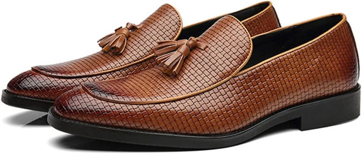 Men's Leather Shoes, Vintage Tassels Slip On Business Casual Low Top Pointed Toe Comfortable Breathable Mens Driving Shoes, 45 EU,Yellow