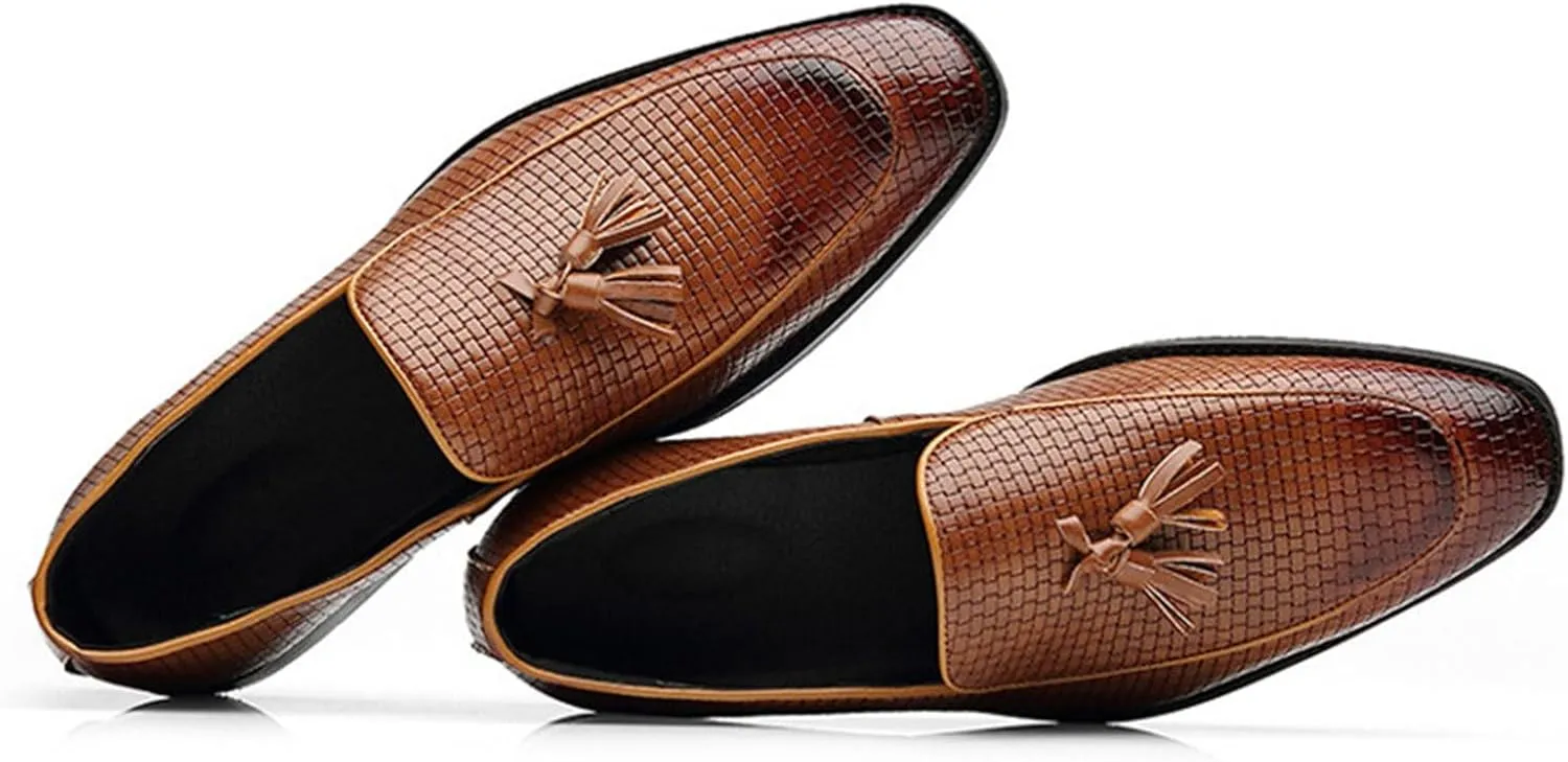 Men's Leather Shoes, Vintage Tassels Slip On Business Casual Low Top Pointed Toe Comfortable Breathable Mens Driving Shoes, 45 EU,Yellow