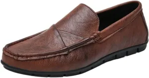 Mens Loafers Slip On Round Toe PU Leather Moccasins Lightweight Comfortable Casual Shoes Solid Color Classic Driving