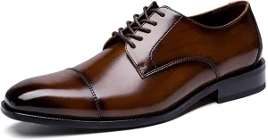 Men's Oxford Leather Wedding Dress Shoes for Men Lace up Comfortable Formal Business Derby Brown- US8/UK7/EU40