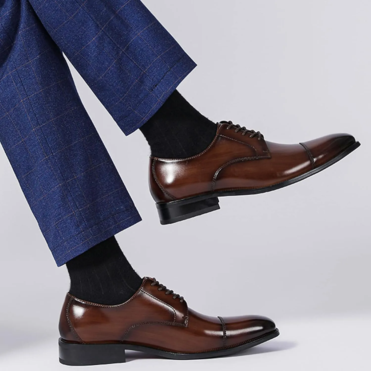 Men's Oxford Leather Wedding Dress Shoes for Men Lace up Comfortable Formal Business Derby Brown- US8/UK7/EU40