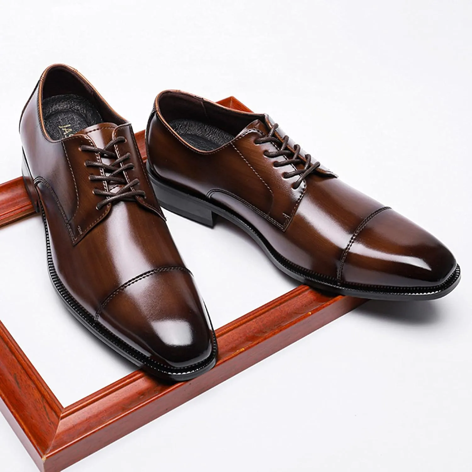 Men's Oxford Leather Wedding Dress Shoes for Men Lace up Comfortable Formal Business Derby Brown- US8/UK7/EU40