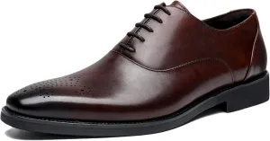Men's Oxford Leather Wedding Dress Shoes for Men Lace up Comfortable Formal Business Derby Red- US8/UK7/EU40