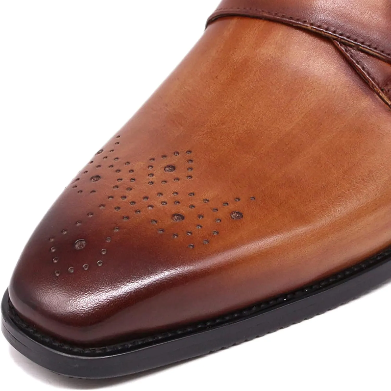 Men's Retro Italian Style Loafers Genuine Leather Monk Shoes Buckle Strap Slip-on Loafer Office Party Dress Shoes,Brown-40