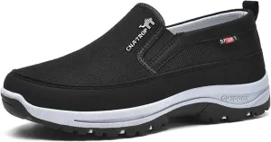 Men's Slip-On Breathable Canvas Orthopedic Walking Loafers,Fashion Outdoor Casual Flats Driving Sneakers Non-Slip Lightweight Soft Penny Boat Shoes (Black,11.5)