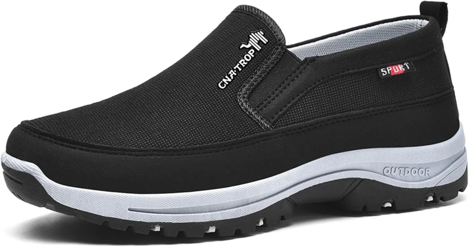 Men's Slip-On Breathable Canvas Orthopedic Walking Loafers,Fashion Outdoor Casual Flats Driving Sneakers Non-Slip Lightweight Soft Penny Boat Shoes (Black,11.5)