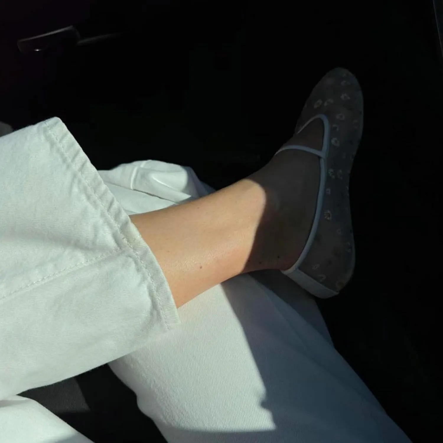 Mesh Ballet Flats for Women Ballerina Mary Janes Flats Embroidered Floral Nude Round Toe Pumps Comfortable Casual Shoes