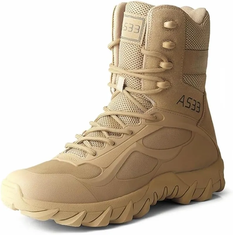 Military Tactical Combat Boots, High-Top Desert Tan, Mesh Breathable Combat Boots