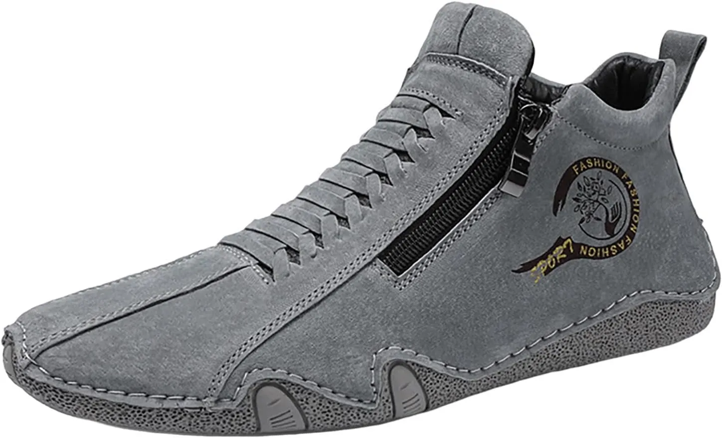 New Spring and Men's Leather Shoes Korean Fashion Zipper Short Boots Shoe Sneaker Crease Shield Men