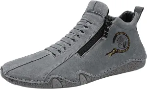 New Spring and Men's Leather Shoes Korean Fashion Zipper Short Boots Shoe Sneaker Crease Shield Men