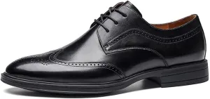 Oxford Shoes for Men Lace Up Derby Shoes Brogue Embossed Wing-tip Round Toe Leather Rubber Sole Non Slip Anti-Slip Classic