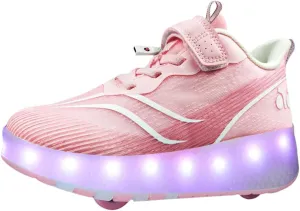 Roller Shoes Girls Sneakers USB Rechargeable 2 Wheels Shoes Roller Skates for Beginner Trainers Shoe 16 Modes LED Light Up Flash Sneaker for Unisex Kids Boys Stylish Footwear