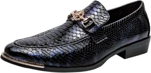Santimon Men's Leather Shoes Alligator Pattern Printing Men's Dress Loafer Shoes Slip-on Casual Penny Loafer Smoking Slipper