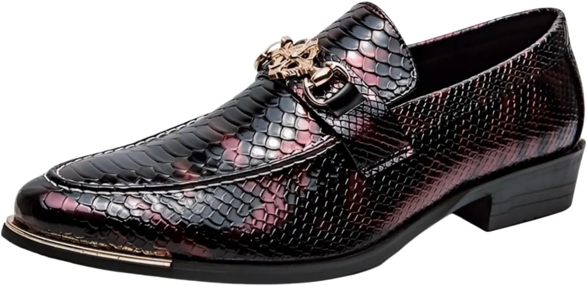 Santimon Men's Leather Shoes Alligator Pattern Printing Men's Dress Loafer Shoes Slip-on Casual Penny Loafer Smoking Slipper