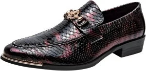 Santimon Men's Leather Shoes Alligator Pattern Printing Men's Dress Loafer Shoes Slip-on Casual Penny Loafer Smoking Slipper