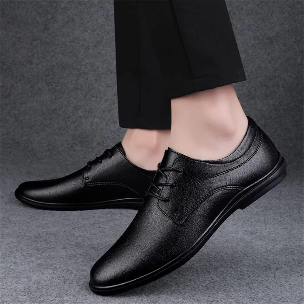 Soft Bottom Casual Shoes Breathable Comfy Non Slip Rubber Sole Leather Shoes Mens Comfortable Lace Up Oxfords