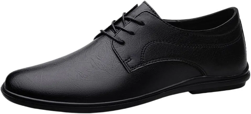 Soft Bottom Casual Shoes Breathable Comfy Non Slip Rubber Sole Leather Shoes Mens Comfortable Lace Up Oxfords
