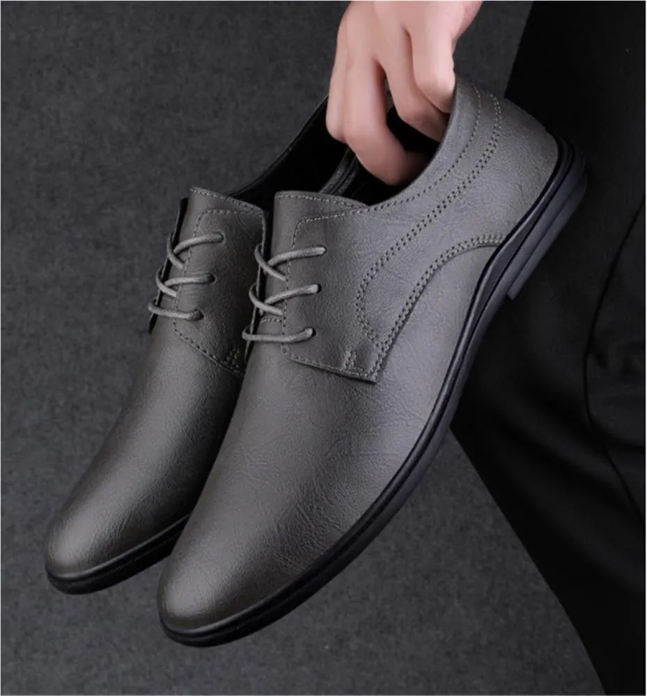 Soft Bottom Casual Shoes Breathable Comfy Non Slip Rubber Sole Leather Shoes Mens Comfortable Lace Up Oxfords