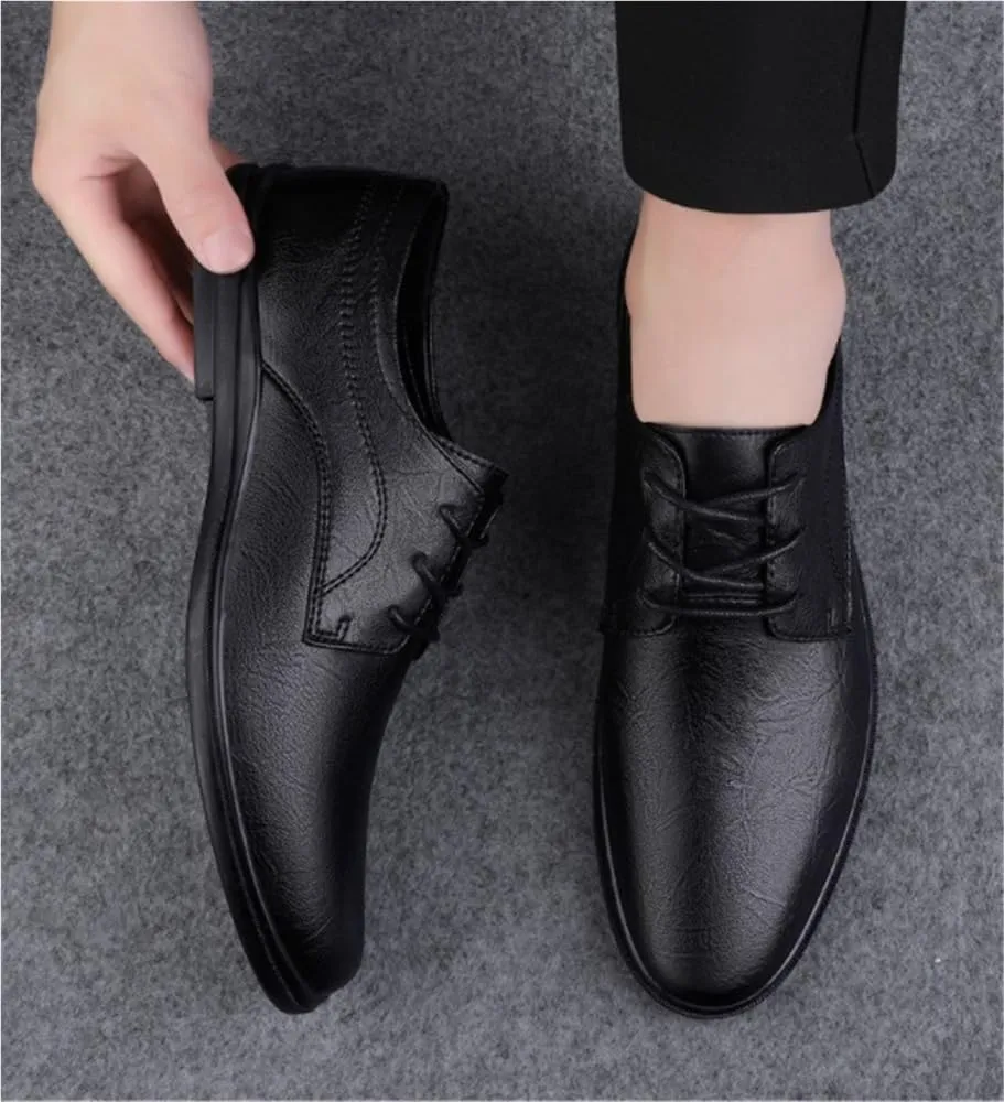 Soft Bottom Casual Shoes Breathable Comfy Non Slip Rubber Sole Leather Shoes Mens Comfortable Lace Up Oxfords