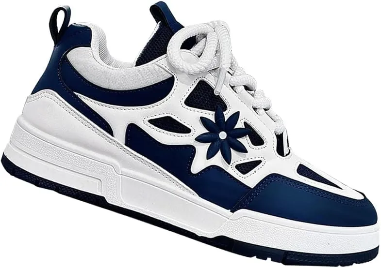Stylish Men's Flower Pattern Lace-Up Skateboard Shoes - Non-Slip, Comfy, Breathable, Platform Design for All Seasons, Casual, Outdoor, and Daily Wear